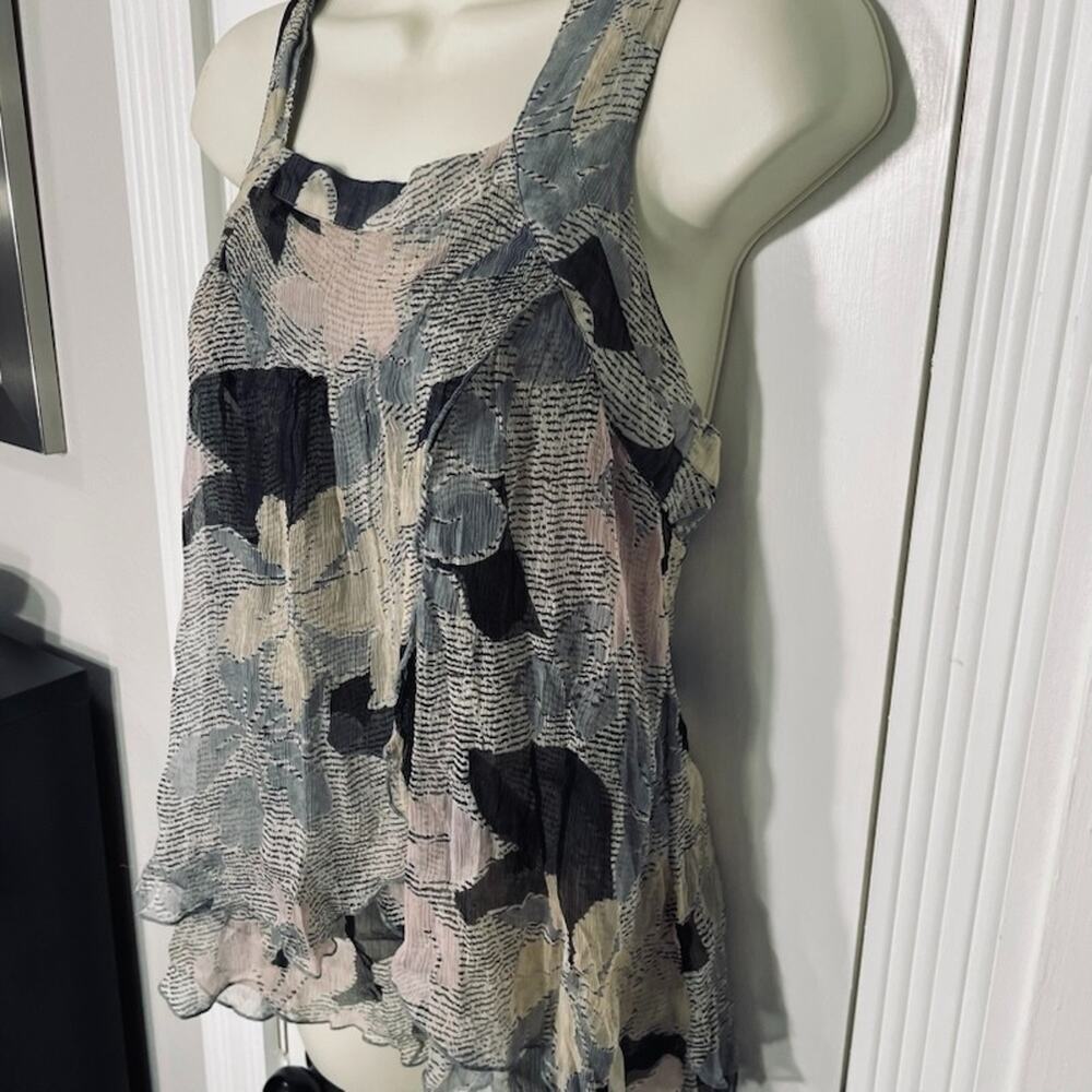 XXI Forever 21 Abstract Floral Sheer Layered Ruffle Tank Top Racerback Boho M